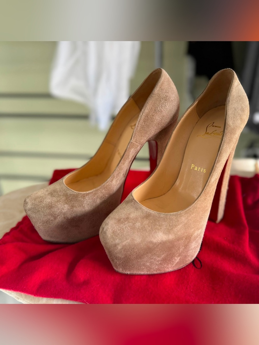 Christian Louboutin Taupe Suede Platform Pumps - Neutral Taupe - Picture 3 of 6